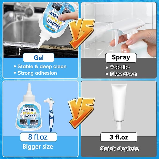 Mold Stain Cleaner Gel, 8 Fl oz All-Purpose Gel for Home Use on Washing Machine Gasket, Bathroom Grout, Sink, Shower, Caulk, and Front Loader Seal