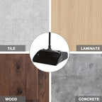 3-Pack Commercial Upright Dust Pan with Long Handle and Wheels – Heavy Duty Large Dust Pans for Indoor/Outdoor Use, Janitorial or House Cleaning Tools, Black Standing Dustpan