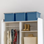 IRIS USA File Box Plastic File Organizer for Letter/Legal File, Document Box, Durable Storage Bin Tote with Secure Latching Lid, Stackable, BPA-Free, Eco Friendly, Sustainable, Navy/Gray 35 Qt. 4 Pack