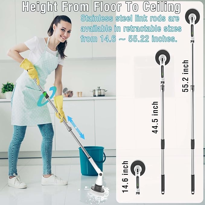 MGLSDeet Electric Spin Scrubber with 8 Replaceable Brush Heads Rechargeable Cleaning Brush, Cordless Power Scrubber, Electric Scrubber for Cleaning Bathroom, Bathtub, Tile