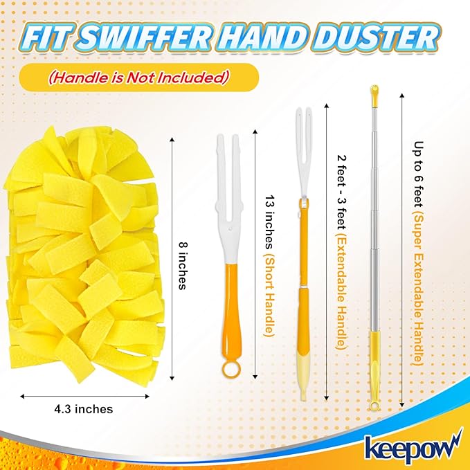 KEEPOW Reusable Duster Refill Compatible with Swiffer Hand Duster, Heavy Duty Duster Refills, 360 Degree Dusters Refills for Cleaning, Fleece Refill Ceiling Fan, 4 Pack (Handle is Not Included)