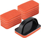 Griddle Scour Pads, Non-Scratch Scouring Pads with Handle, Grill Scrubbers, Cast Iron Polishing Pads, Heavy Duty Scrubbing Pads for Cleaning Walls- 11 Scrub Pads and 1 Handle