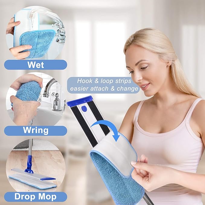 18" Professional Microfiber Mop Floor Cleaning System, Flat Mop with Stainless Steel Handle, 4 Reusable Washable Mop Pads, Wet and Dust Mopping for Hardwood, Vinyl, Laminate, Tile Cleaning