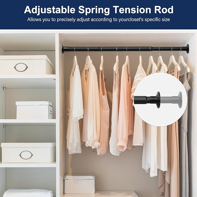 No Drilling Closet Rod, 27.5-74 Inches Hanging Closet Rod for Clothes, Closet Bar & Pole Heavy-duty, Closet Rods for Hanging Clothes For Closet Wardrobes Bathroom Laundry RV Curtains,Black