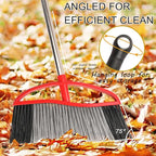 Outdoor Broom, 15.7" Wide Heavy Duty Angle Broom with Long Handle, Stiff Bristles for Sweeping Patio, Garden, Garage, Yard (Red), MULB36