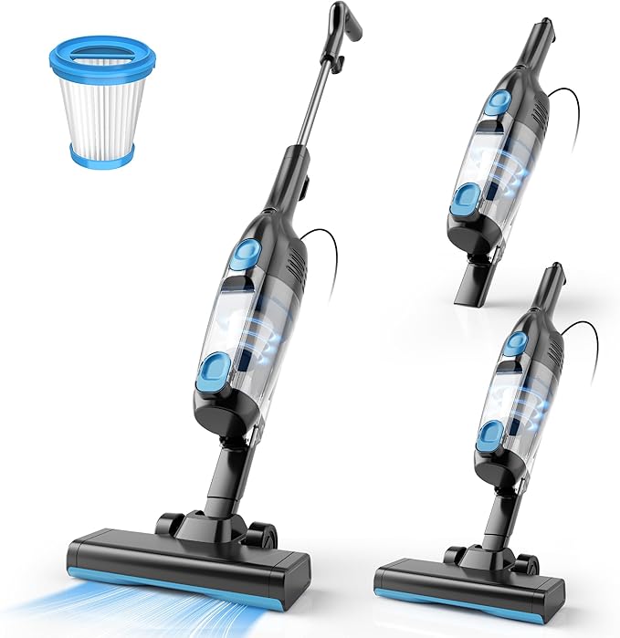 Vazone R6X Corded Stick Vacuum Cleaners for Home, 30000pa Powerful Suction Stick Vacuum with 16Ft Cord, 2 in 1 Lightweight Vacuum Cleaner for Hard Floor Pet Hair (Blue)