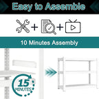 3-Tier Metal Storage Shelving Unit White 16" D x 36" W x 36" H, Adjustable, 1800 lbs Capacity, Heavy Duty, Storage Organizer, for Garage, Home, Bathroom, Laundry, Storage Rack