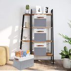 6 Pack Fabric Storage Baskets for Shelves, Closet Storage Bins for Shelves, Fabric Baskets for Organizing with Handles for Home and Office (White with Grey,15"L*10.2"W*9"H)