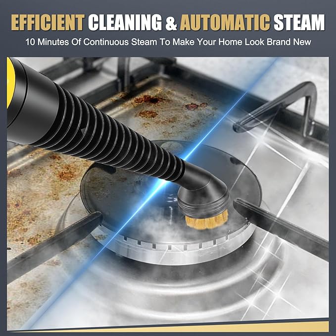 Pressurized Handheld Steam Cleaner -1050W Powerful Steamer for Grout, Oven Grease & Bathroom Mold with 10 Attachments | 3-5Min Heat-Up, 15oz (450mL) Tank | 221°F Heating Temperature