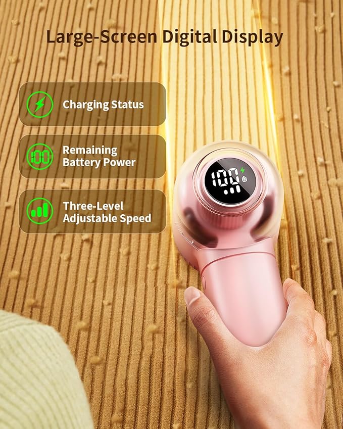 Fabric Shaver with Lint Brush, Large Lint Shaver with Digital Display, 3-Speeds Lint Remover with 6-Leaf Blades, Electric Sweater Shaver to Remove Pilling for Clothes, Furniture