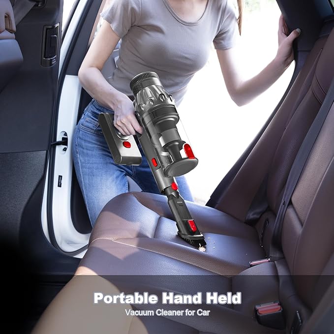 Cordless Vacuum Cleaner - Vacuum Cleaners for Home, Stick Handheld Pet Hair Hardwood Floor Vac, High Power Hand Held Rechargeable Battery Portable Household Lightweight Vac, Red