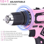 FASTPRO 232-Piece 20V Pink Cordless Lithium-ion Drill Driver and Home Tool Set, Lady's Repairing Kit with 12-Inch Wide Mouth Open Storage Bag