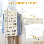 Hanging Jewelry Organizer with 50 Transparent Pockets, 360° Rotating Hanger & Secure Zipper Closure - Foldable Double Sided Jewelry Storage Bag for Earrings, Rings, Necklaces, Bracelets (Beige)