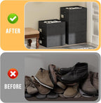 FHSQX 4 Pack Shoe Organizer for Closet,Foldable Shoe Organizer,Fits up to 48 Pairs,Storage Containers With Bottom Support for Shoes (Black, (16.5 * 12.6 * 9.5) x4)