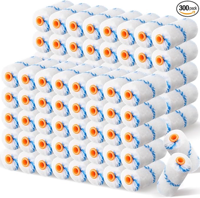 Leumoi 300 Pcs 4 Inch Mini Paint Roller Cover 1/2" Nap Small Microfiber Roller Covers Home Repair Tools House Household Supplies Kit(Blue, White)