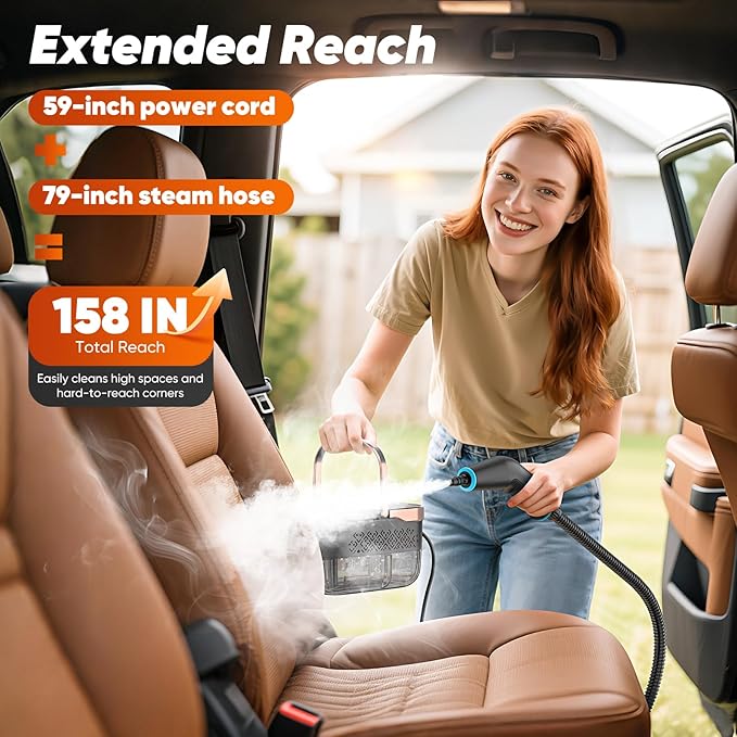 Steam Cleaner, 2500W Heavy Duty Pressurized Handheld Steamer with Built-in 1.32 qt Water Tank & 10 Accessories – for Kitchen, Bathroom, Car, Floors, Furniture, Tile & Windows (Rose Gold)