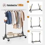 Gewudraw Garment Rack Load 530lbs,Heavy Duty Rolling Clothes Rack With Sturdy Wheel And Shelves, Adjustable Portable Hanging Rack For Clothes, Chrome Stainless Steel, Black