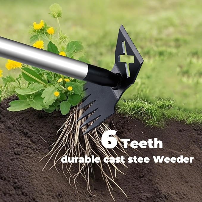 Weed Puller Tool with Long Handle, 60'' Weed Remover Weeding Tool, Heavy Duty 2 in 1 Manual Weed Rake and Garden Hoe, Gardening Weeder Tools for Yard, Lawn, Patio, Garden Blue