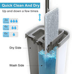 Mop and Bucket with Wringer Set, Hands Free Flat Floor Mop and Bucket, 8 Washable Microfiber Pads Included, Wet and Dry Use, Home Floor Cleaning System for All Floor Types and Windows