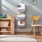 Hanging Baskets for Organizing,3-Tier Woven Cotton Wall-Mounted Storage Organizer Bag Decorative,Kitchen,Living Room,Bedroom,Nursery