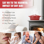 G GOOD GAIN Wood Stove Steamer - Cast Iron Stove Humidifier with Large Opening Top | Oval Bowl Fire Place Pot for Home Heating Decorative | Matte Finish & 2.7 Quart, Red