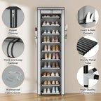 ROJASOP Shoe Rack with Covers 10 Tier Large Shoe Organizer Tall Shoe Closet Storage for 20-22 Pairs Shoe and Boot, Free Standing Shoe Rack Organizer for Closet, Entryway, Bedroom, Grey