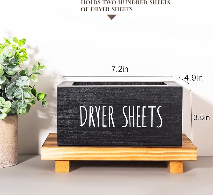 zoocatia Laundry Room Decor Dryer Sheet Container Wood Detergent Dispenser Organization and Storage Box Holder for Laundry Pods, Dryer Balls, Black