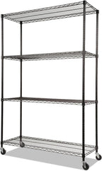 Alera ALE Complete Wire Shelving Unit w/Caster, Four-Shelf, 48 x 18 x 72, Black