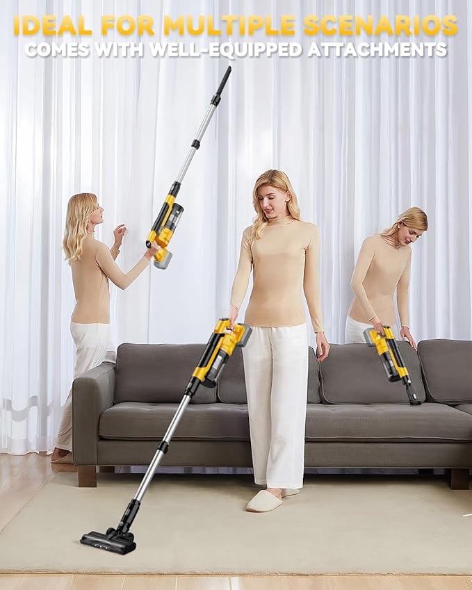 350W Cordless Vacuum Cleaner for Dewalt 20v Battery, 35kPa Brushless Lightweight Stick Vacuum with 3 Mode Suction, 6 in 1 Stick Vacuum Cleaner with HEPA for Floor, Carpet, Car (Battery Not Included)