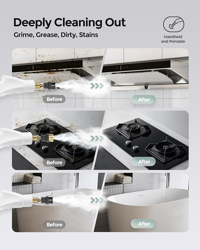 Steam Cleaner, 2500W Pressurized Steamer for Cleaning, Multi-Purpose Steamer for Home, Handheld Steam Cleaner, 15s Fast Heating Car Steamer, Portable Steam Cleaner for Kitchen, Bathroom, Tile (White)