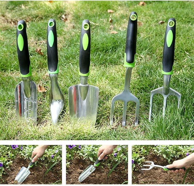Garden Tool Set, 8 Pcs Heavy Duty Aluminum Rustproof Gardening Hand Tools，with Non-Slip Rubber Grip,Durable Storage Tote Bag,Outdoor Hand Tools, Idea for Transplanting, Weeding, Digging and Planting