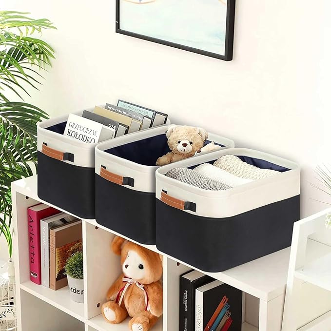 GhvyenntteS 6 Pack Large Fabric Storage Bins for Shelves with Metal Frame Opening & Hard Bottom Board, Collapsible Storage Baskets for Shelves, 15x11 Inch Baskets for Organizing Clothes Toys (Black)