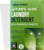 Nature’s Suds Eco-Friendly Laundry Detergent Sheets (64 Loads), Hypoallergenic & Ultra-Concentrated Clothes Washing Sheets, Plastic-Free, Fresh Linen Scent, Travel-Size Laundry Detergent
