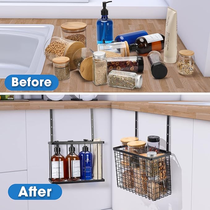 2 Pack Cabinet Door Organizer,Over The Cabinet Door Organizer with Towel Bars,Hang Over Cabinet Door Storage, Kitchen Cabinet Door Organizer for Cutting Board, Baking Sheet, Foil, Plastic Wrap