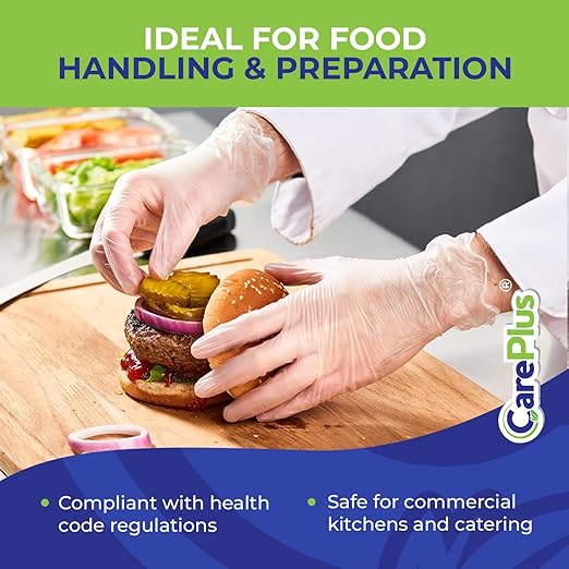 CARE PLUS Vinyl Gloves Clear Small Size 1000 Count | Heavy Duty, Non-Sterile, Powder-Free, Latex-Free Rubber | Food Prep, Kitchen & Cleaning Gloves, Ideal for Professional Use