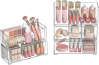 Stackable Storage Drawers Clear Plastic Storage Bins Bathroom Drawer Organizer Medicine Cabinet Organizer Makeup Organizers w Removable Divider Home Workspace Office Desktop Vanity Gift Idea 4Pack