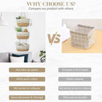 danpinera Over the Door Hanging Baskets for Organizing, 3-Tier Hanging Wall Basket for Storage, Woven Cotton Rope Baskets Storage Decorative for Nursery, Bedroom, Living Room, Kitchen, White & Jute