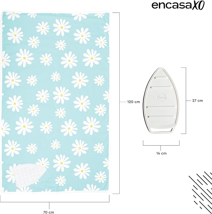 Encasa XO Ironing Mat/Pad (Large 48"x28") with 3mm Padding & Silicone Iron Rest for Steam Pressing on Tabletop or Bed - Heat Resistant, Portable, Quilting & Travel Blanket - Daisy Blue