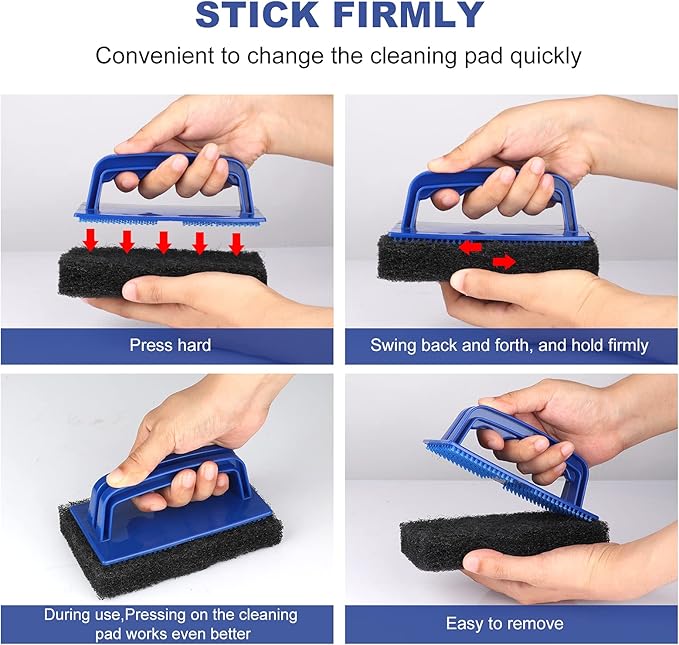 Blackstone Grill Cleaning Kit, Heavy Duty Griddle Scrubber Scouring Pad & Handle, Griddle Cleaning Brush for Charcoal, Gas Grills, Cast Iron Cookware, Oven, Grate, Stovetop