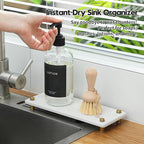 Water Absorbing Stone Sink Caddy Kitchen Sink Organizer Tray, Diatomite Bathroom Counter Tray, Gold Faucet Drying Mat Coaster Soap Dish Rack Riser Dispenser Sponge Holder, Beige 10" x 4"