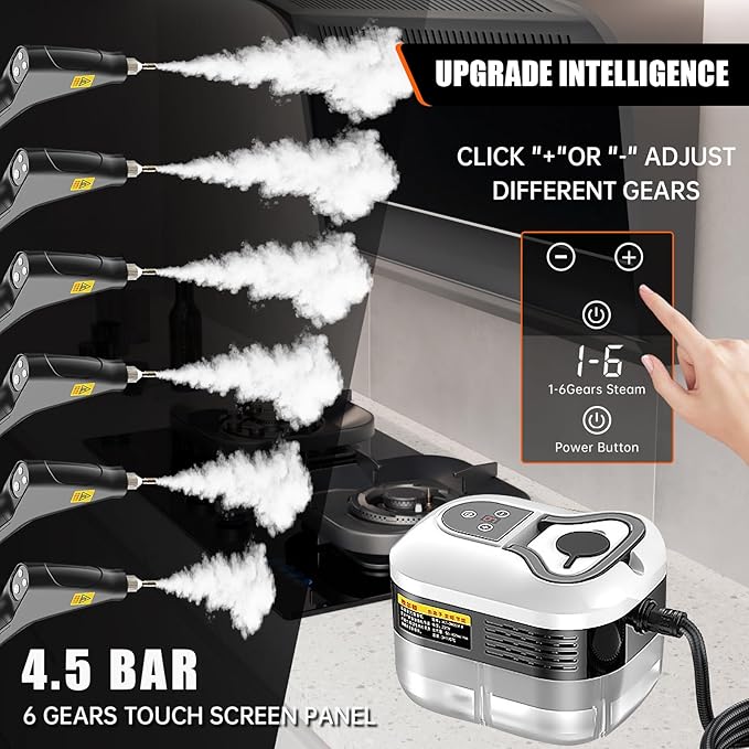 Steam Cleaner, Fast 10-Sec Heat-Up,1.2L Tank,6-Level Adjustable Handle,2500w Steamer for Cleaning, Handheld Steam Cleaner for Home, for Car Floors Kitchen Furniture Bathroom Windows (white)