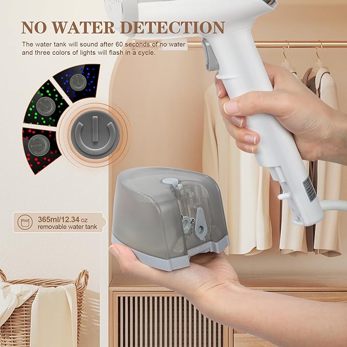 Steamer for Clothes Handheld Clothes Steamer 1300W Portable Garment Steamer Auto Shut-off 20-Second Fast Heat-up with Adjustable Steam 12.34oz Detachable Water Tank for Home Office Travel
