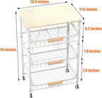 4-Layer Fruit Basket Kitchen Food Storage Organizer and Storage Rack, Stackable Storage cart with Desktop, Pull-Out Hollow Metal Storage Basket, liding Out Storage,White