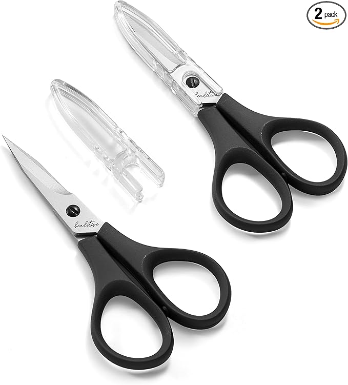 Beaditive Lightweight Sewing and Embroidery Scissors Set (2 PC) | Sewing, Embroidery, Paper Cutting, Crafting | Stainless Steel | Protective Cover (4 in)