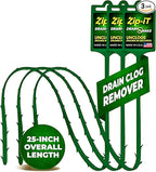 The original Zip-It Hair Clog Remover 25-inch Overall Length Drain Snake Cleaner (3-Pack), Unclog Your Sink, Shower, & Tub Drain In Seconds – Non-toxic, Made in the USA