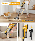 8000mAh Cordless Vacuum with Extra Battery, 700W Brushless Vacuum Cleaners for Home, 6 in 1 Electric Stick Vacuum withwith Hepa Filter, Best Cordless Vacuum for Pet Hair /Carpet Hardwood Floor/Dorm