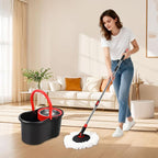 Spin Mop and Bucket, Mop and Bucket with Wringer Set for Home, 360 Spinning Mop Bucket Floor Cleaning Tool with One Microfiber Mop Replacement Head Refills,50" Extended Handle for Floor Cleaning Home