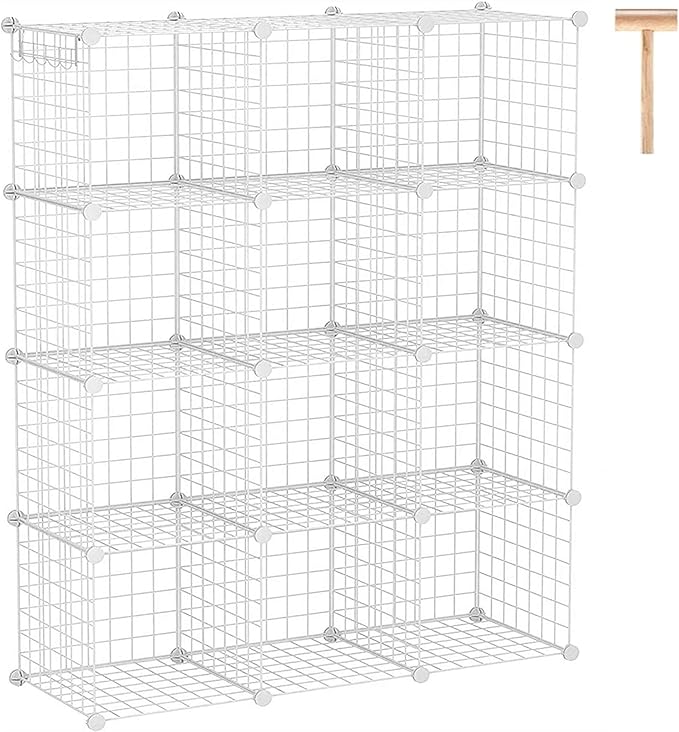 C&AHOME Wire Cube Storage, 12-Cube Storage Organizer Metal, C Grids Storage Bins Shelving, Modular Bookshelf Shelf, Closet Cabinet Ideal for Bedroom, Office 36.6”L x 12.4”W 48.4”H White
