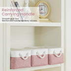Storage Baskets for Shelves 13.8x9.8x6.7 Inch-Foldable Fabric Organizing Storage Bins with Handles, Closet & Bathroom Organizer, Home Storage for Kitchen, Office (1-Pack, White&Pink)