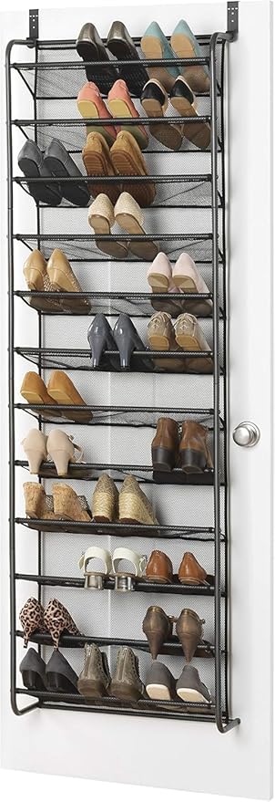 Whitmor Over The Door Shoe Organizer, Holds up to 36 Pairs of Shoes, Shoe Organizer for Closet, Metal & Mesh, Black